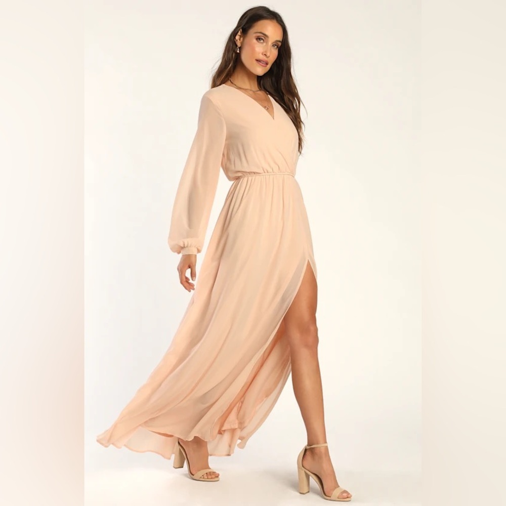 NWT LULUS SIZE XL Wondrous Water Lilies Blush Pink Maxi Dress SIĘ SLIT V-neck